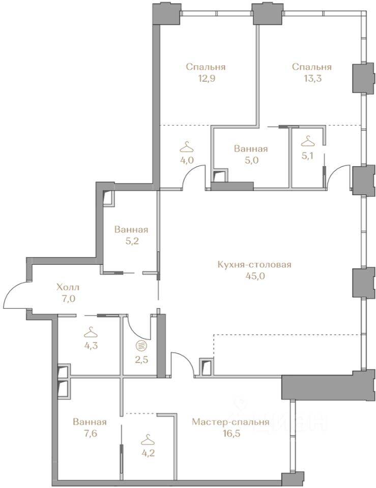 3-комн. квартира, 132,6 м², в ЖК Коллекция Лужники