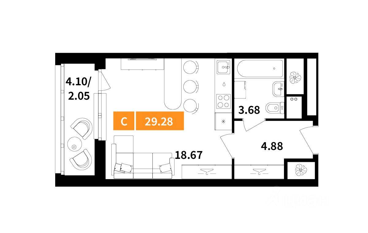 Квартира-студия, 29,28 м², в ЖК Планерный квартал