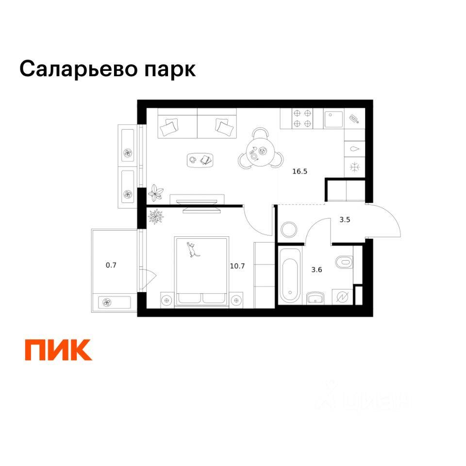 1-комн. квартира, 35 м², в ЖК «Саларьево парк»