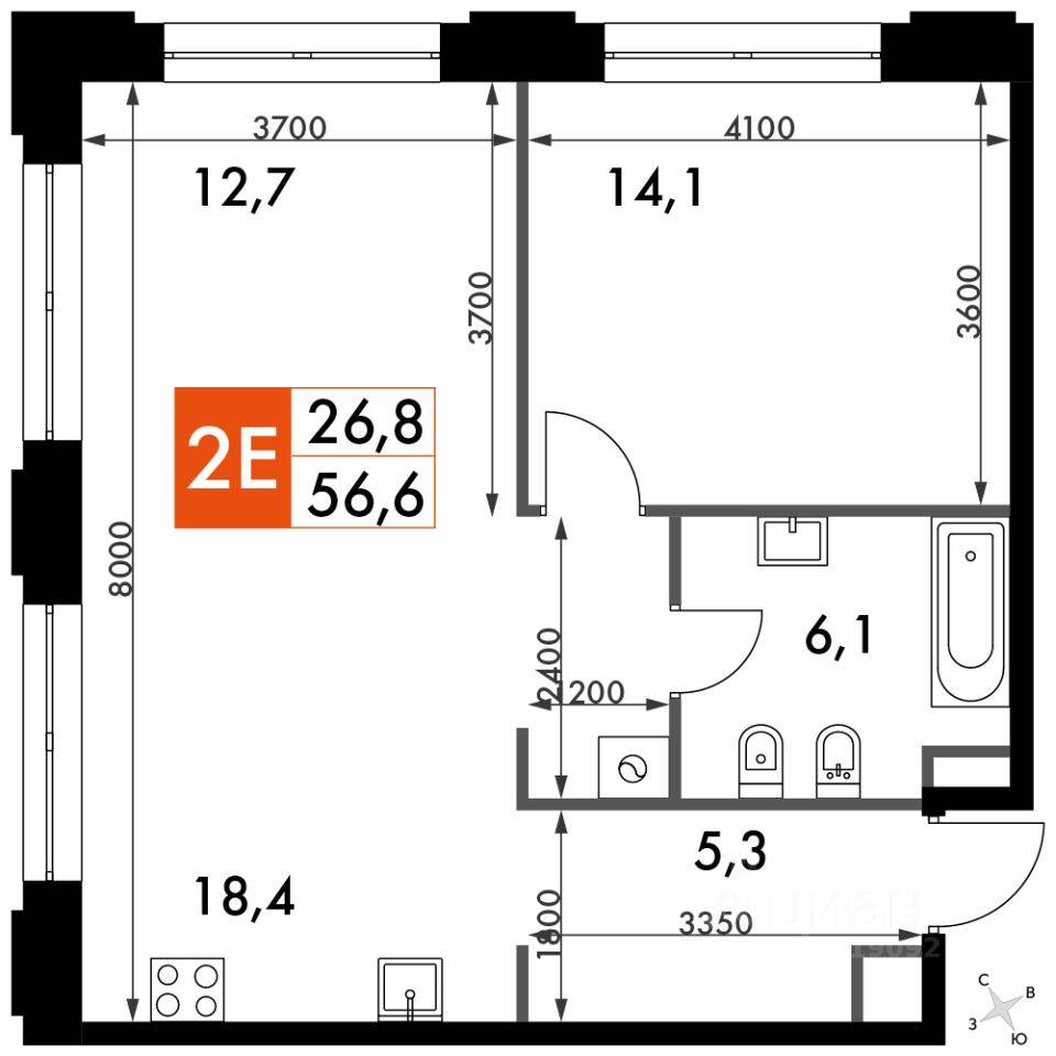 2-комн. квартира, 58,5 м², в ЖК Sydney City