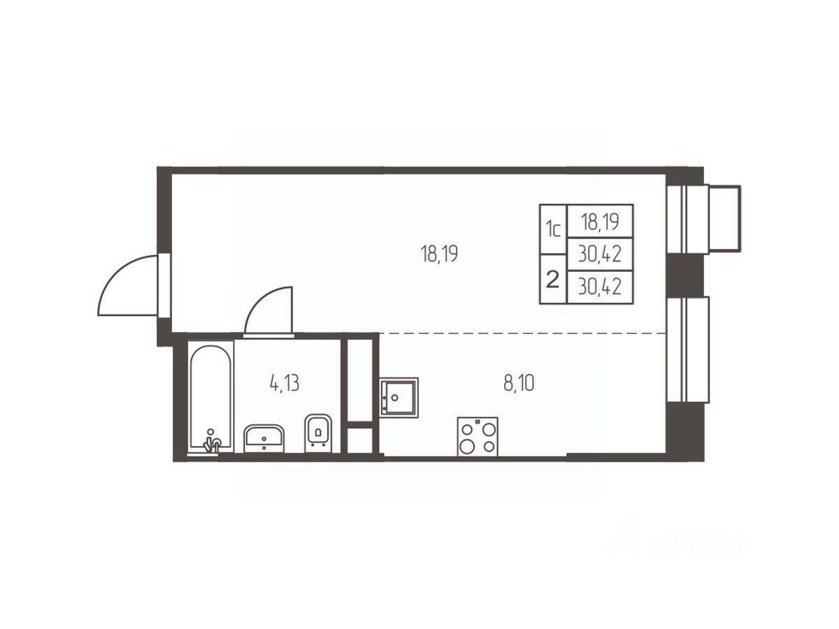 Квартира-студия, 30,4 м², в ЖК Новая Ивантеевка