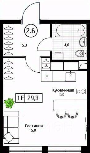 Квартира-студия, 29,3 м², в ЖК Пушкино Град