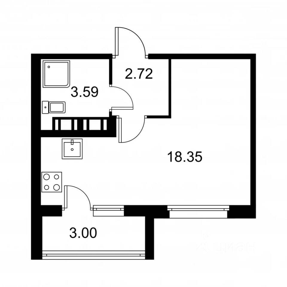 Планировка 1 комнатной квартиры, 26.16 м², в «Квартал Заречье»