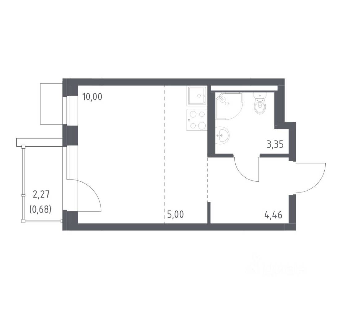 Квартира-студия, 23,49 м², в ЖК Квартал Западный