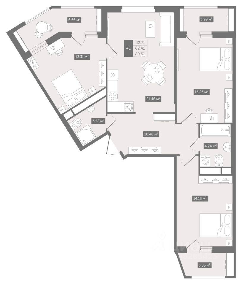 3-комн. квартира, 89,61 м², в ЖК UP-квартал «Воронцовский»
