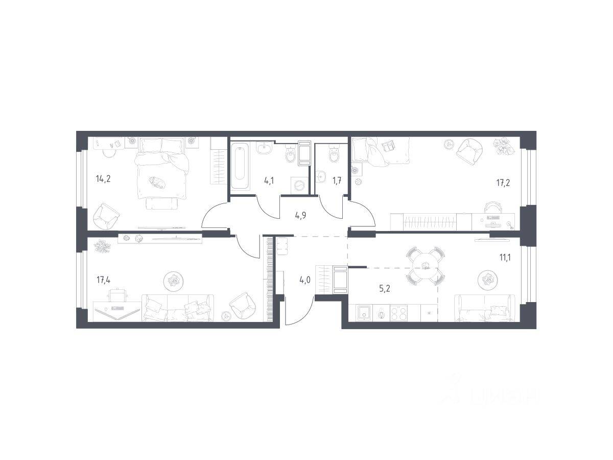3-комн. квартира, 79,2 м², в ЖК Мытищи Парк