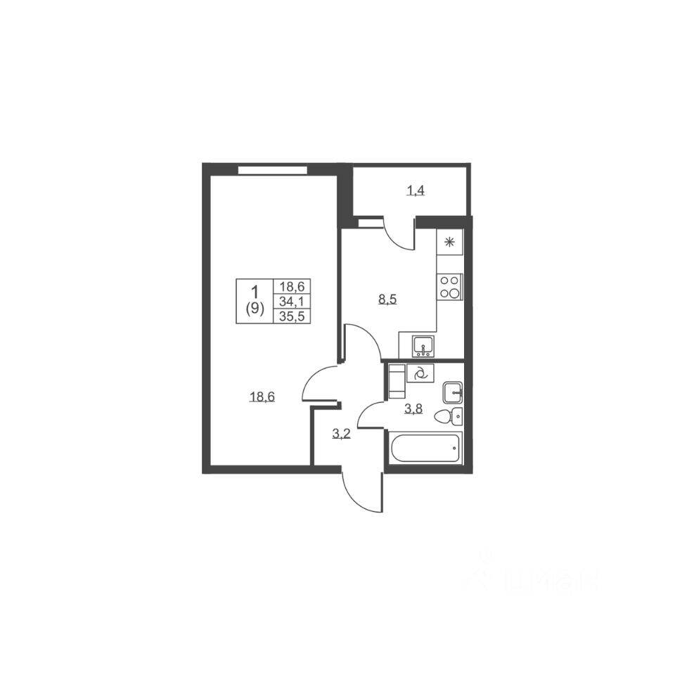 1-комн. квартира, 35,5 м², в ЖК Ермак
