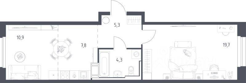 1-комн. квартира, 47,2 м², в ЖК Мытищи Парк