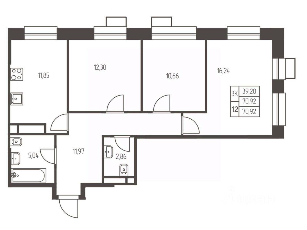 3-комн. квартира, 70,9 м², в ЖК Новая Ивантеевка