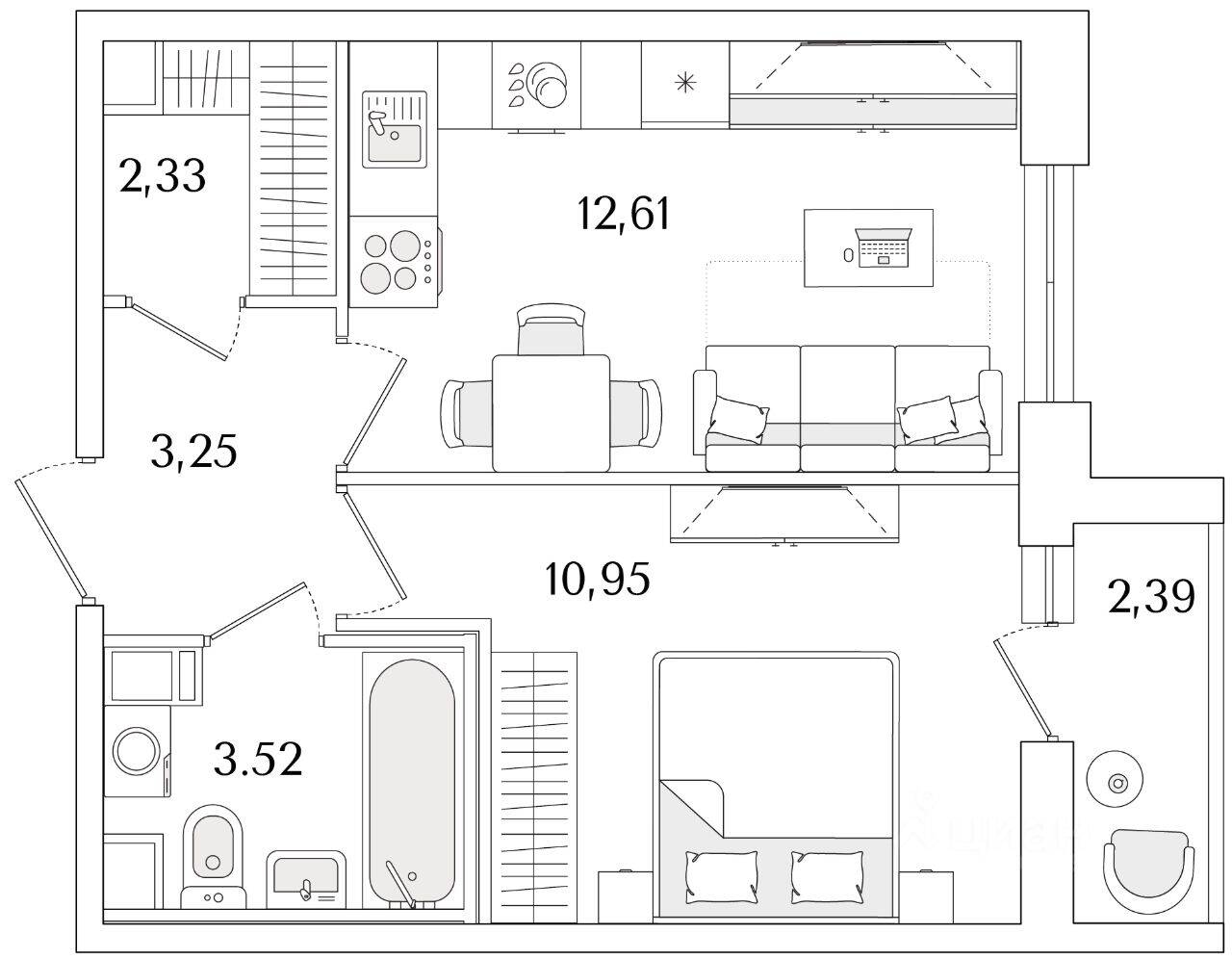 1-комн. квартира, 33,86 м², в ЖК Кинопарк