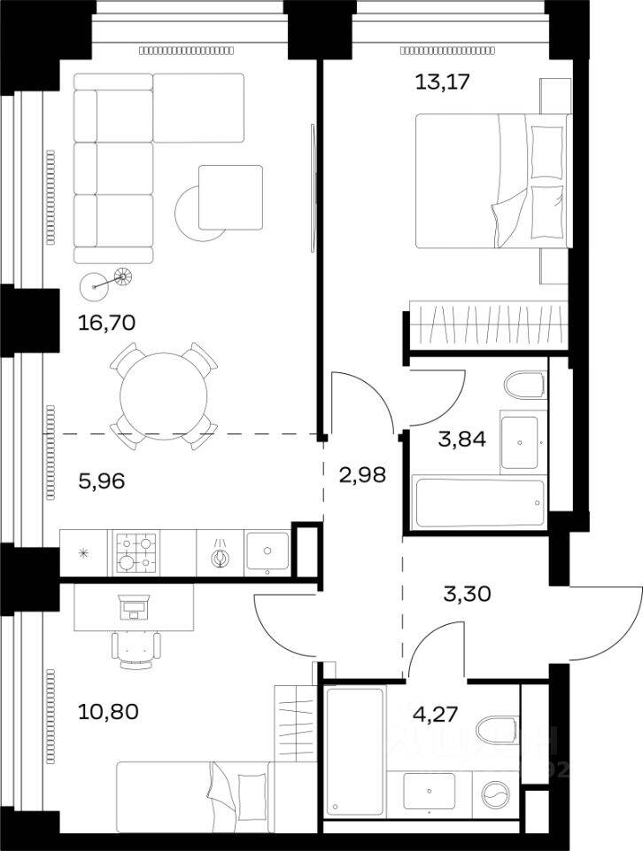 2-комн. квартира, 61,02 м², в ЖК Nova
