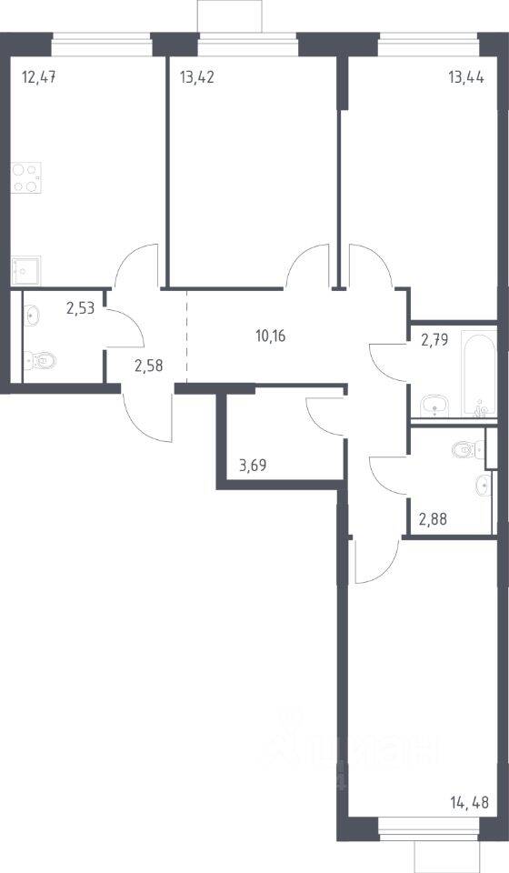 3-комн. квартира, 78,44 м², в ЖК Молжаниново