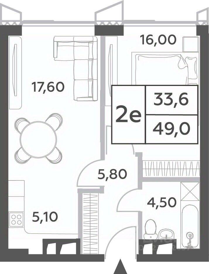 Планировка 2 комнатной квартиры, 49 м², в «Will Towers»