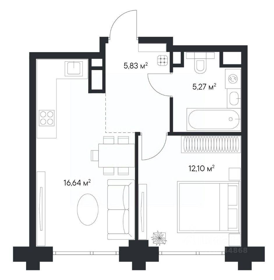 1-комн. квартира, 40,16 м², в ЖК 1-й Нагатинский