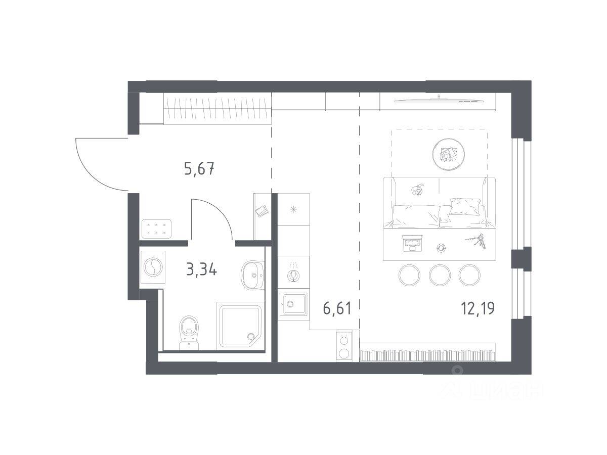 Квартира-студия, 27,81 м², в ЖК «Пригород Лесное»