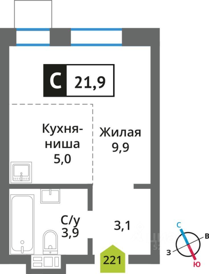 Квартира-студия, 21,9 м², в ЖК Никольский квартал Отрада