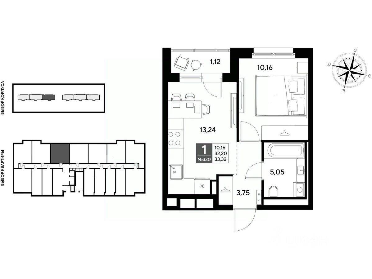 1-комн. квартира, 33,32 м², в ЖК DOGMA ЮККИ
