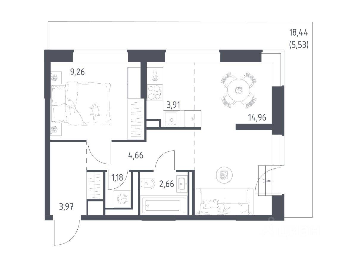 1-комн. квартира, 46,13 м², в Апарт-комплекс Верейская 41