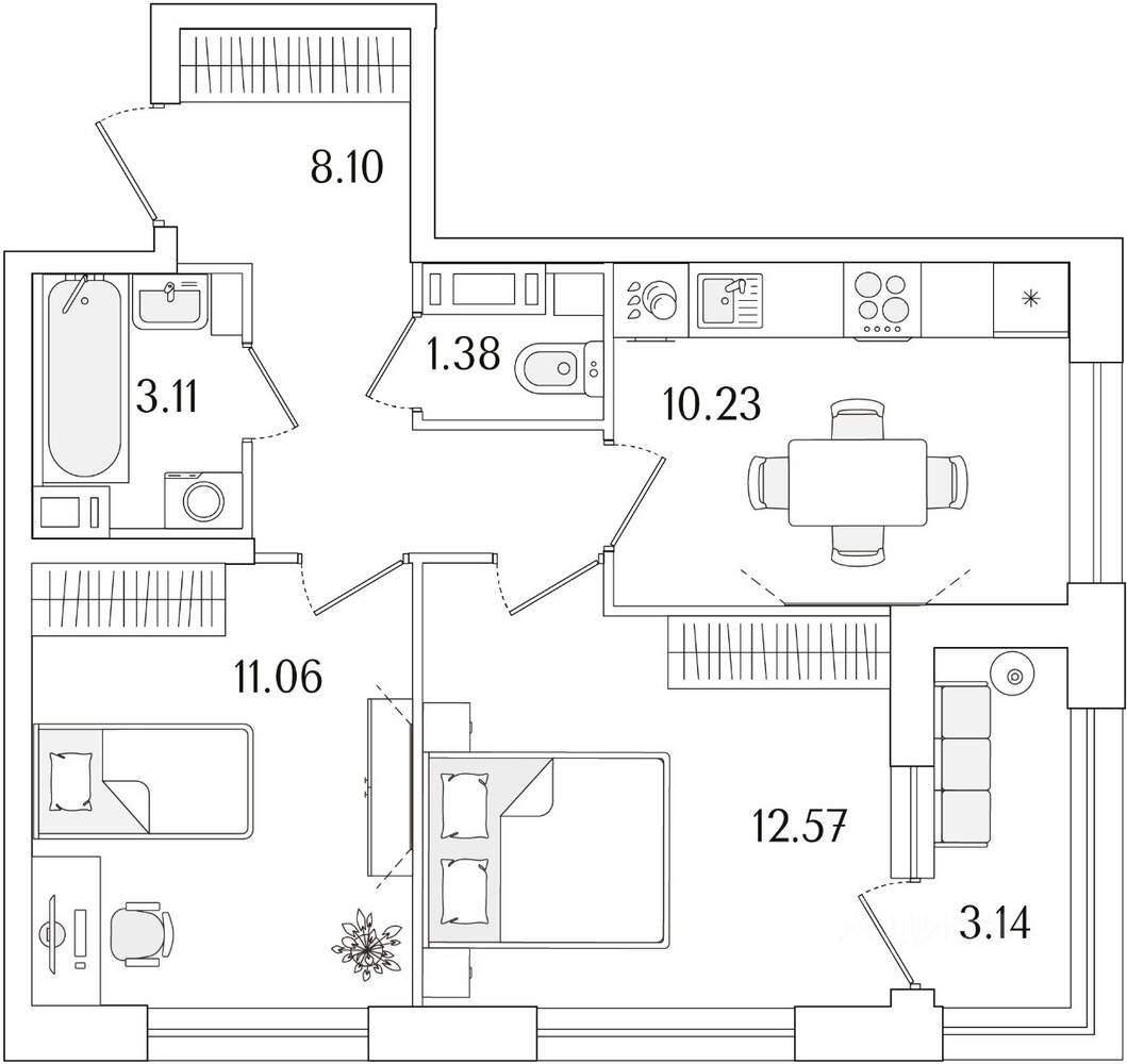 2-комн. квартира, 48,02 м², в ЖК «Аурум»