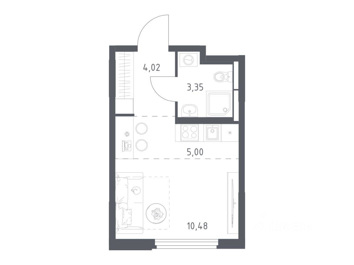 Квартира-студия, 22,85 м², в ЖК Космический Квартал