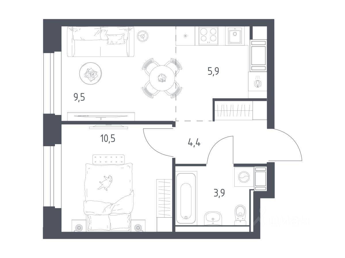1-комн. квартира, 33,7 м², в ЖК Мытищи Парк