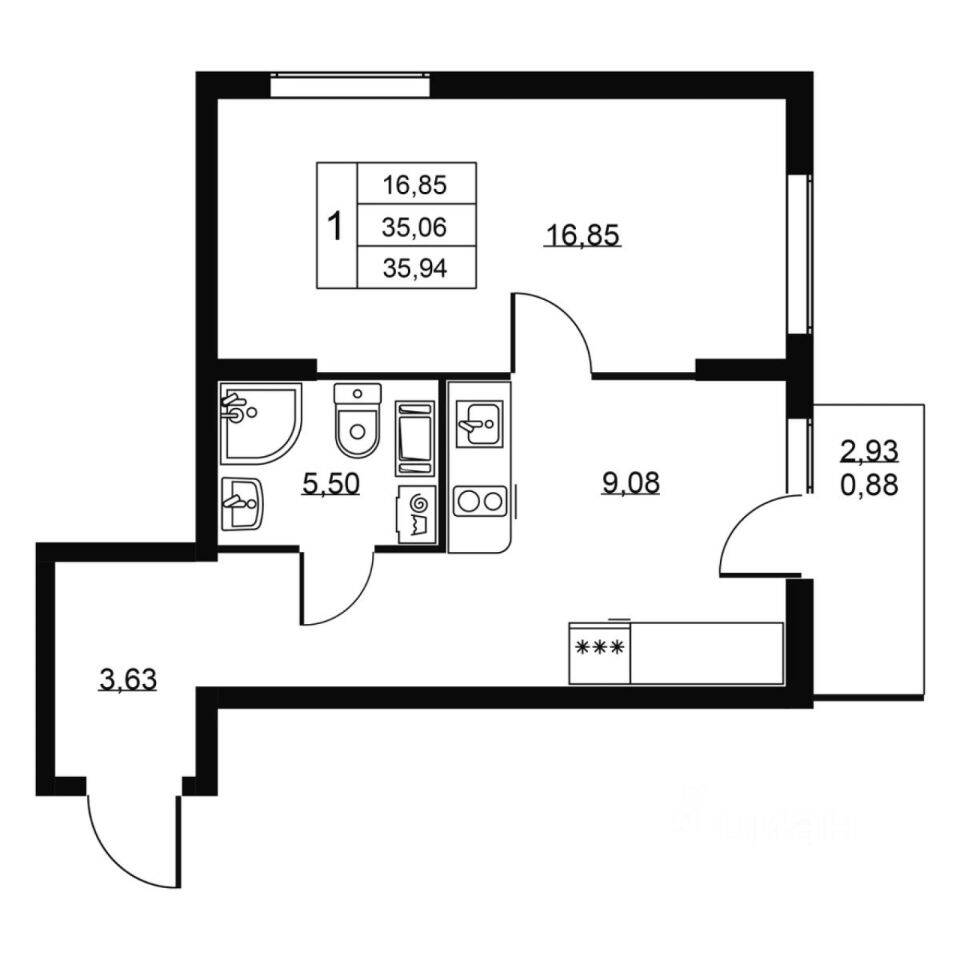 1-комн. квартира, 35,94 м², в ЖК Перспектива