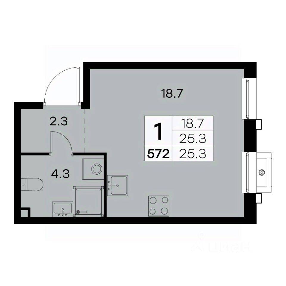 1-комн. квартира, 25,3 м², в ЖК Куркино 15
