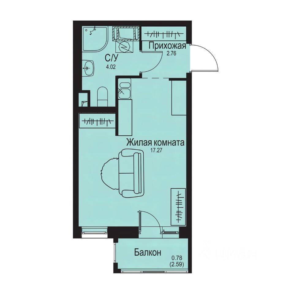 Квартира-студия, 24,83 м², в ЖК ID Kudrovo II
