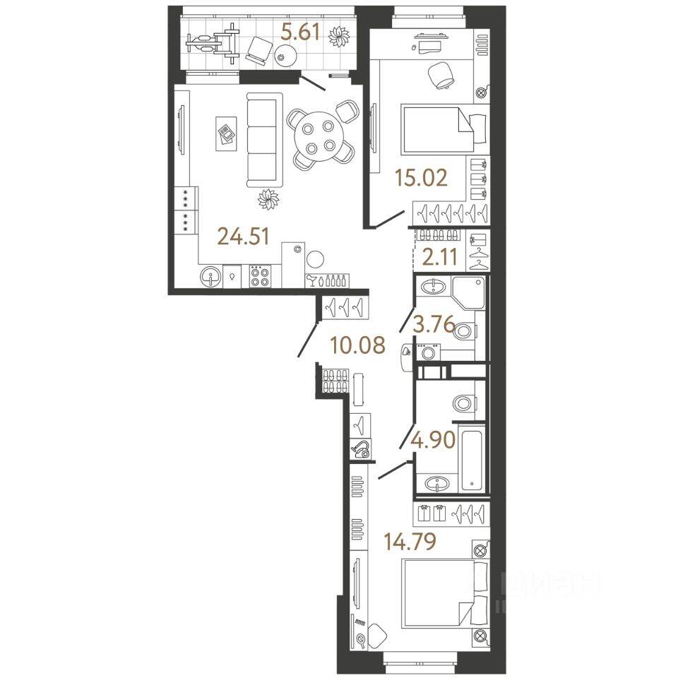 2-комн. квартира, 75,17 м², в ЖК Ультра Сити 3.0