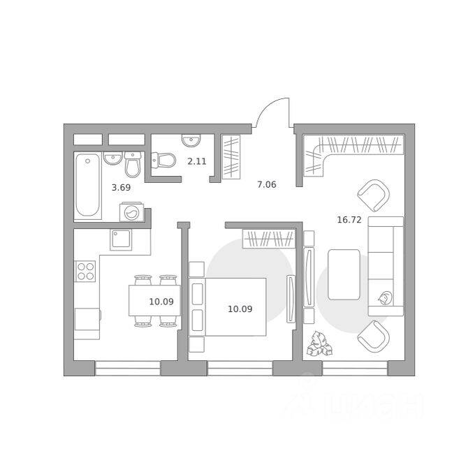 2-комн. квартира, 49,76 м², в Малоэтажный ЖК Живописный
