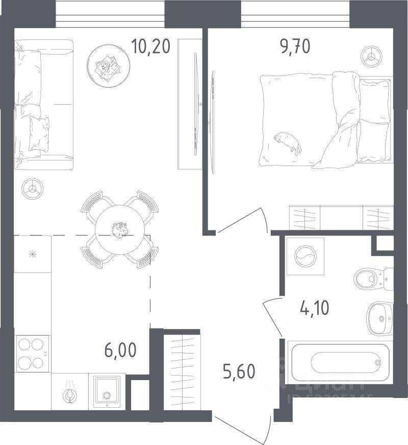 1-комн. квартира, 35,6 м², в ЖК Ольховый Квартал