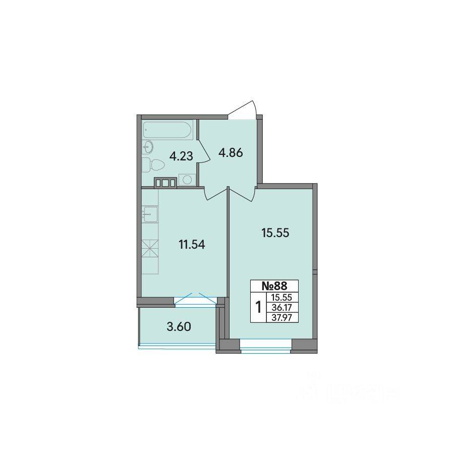 1-комн. квартира, 37,98 м², в ЖК Рождественский квартал
