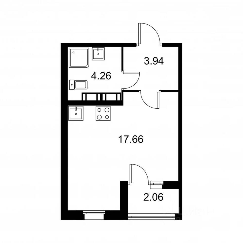 Квартира-студия, 26,89 м², в ЖК Квартал Заречье