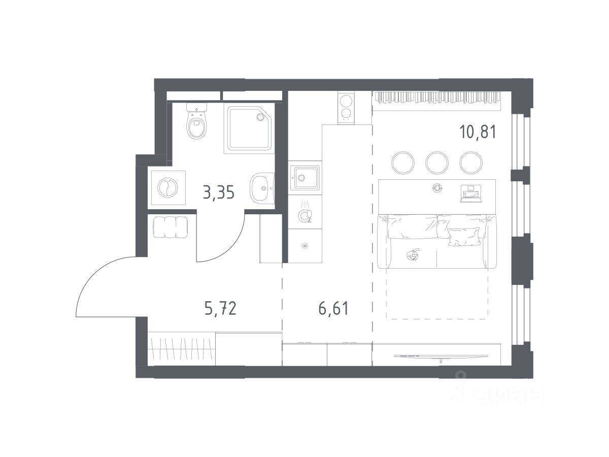 Квартира-студия, 26,49 м², в ЖК Космический Квартал