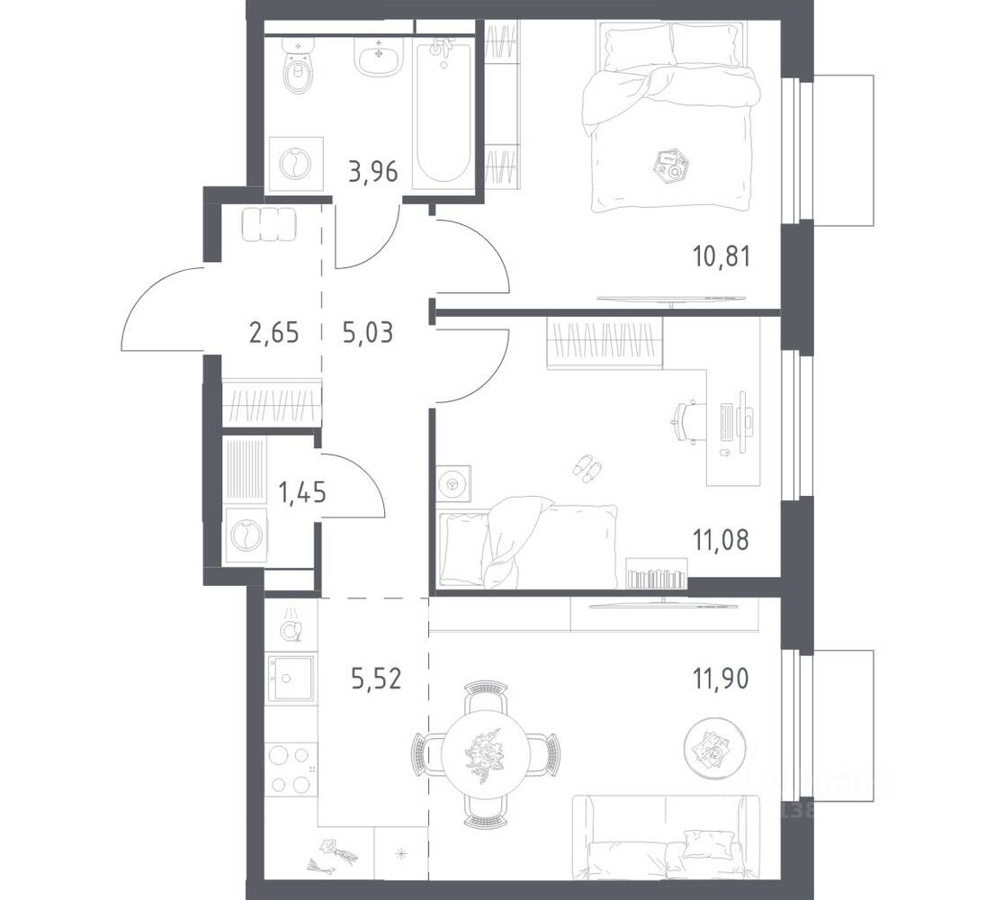 2-комн. квартира, 52,4 м², в ЖК Мытищи Парк