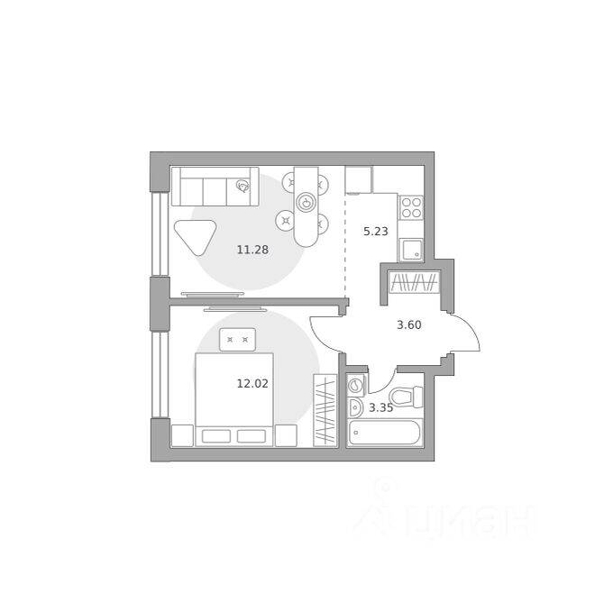 2-комн. квартира, 35,48 м², в ЖК Ильинойс