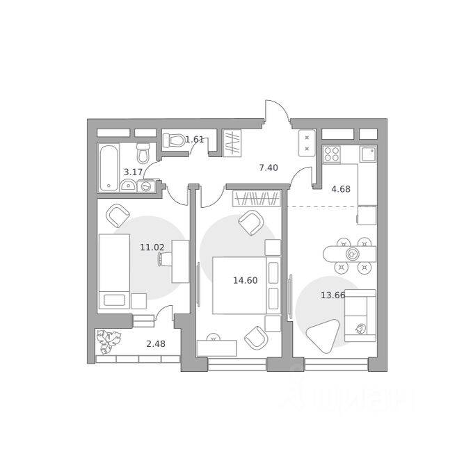 3-комн. квартира, 58,62 м², в ЖК Ильинойс