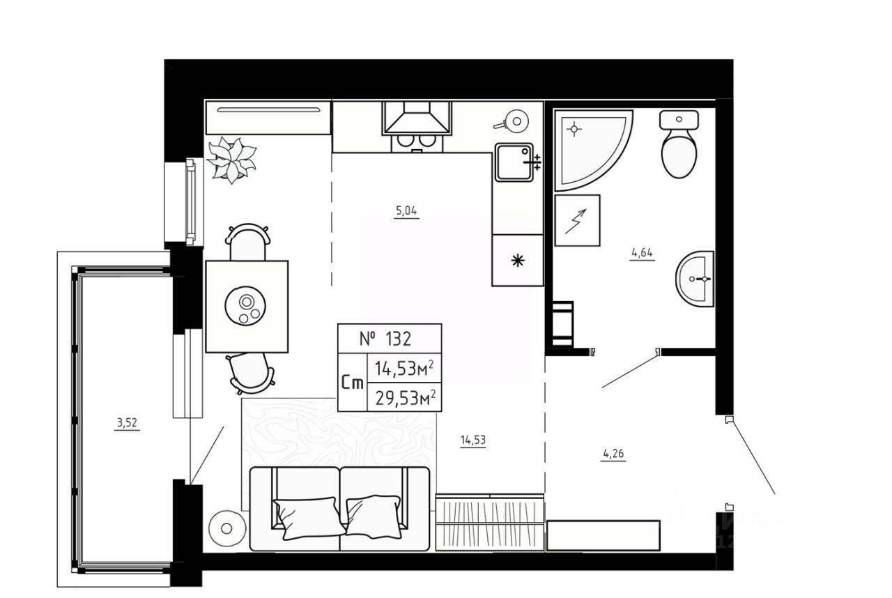 Квартира-студия, 29,53 м², в Малоэтажный ЖК Аннино Сити