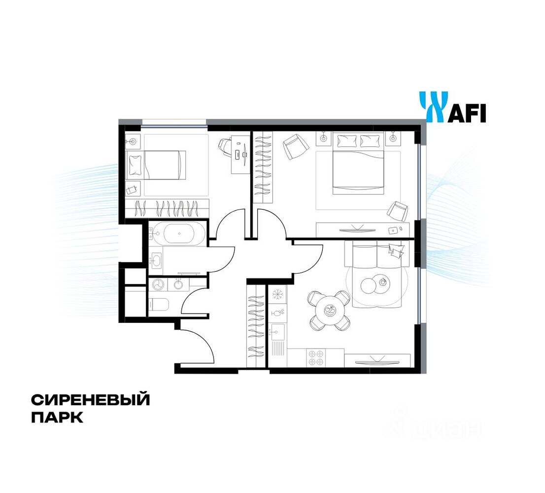2-комн. квартира, 60,5 м², в МФК «Сиреневый парк»