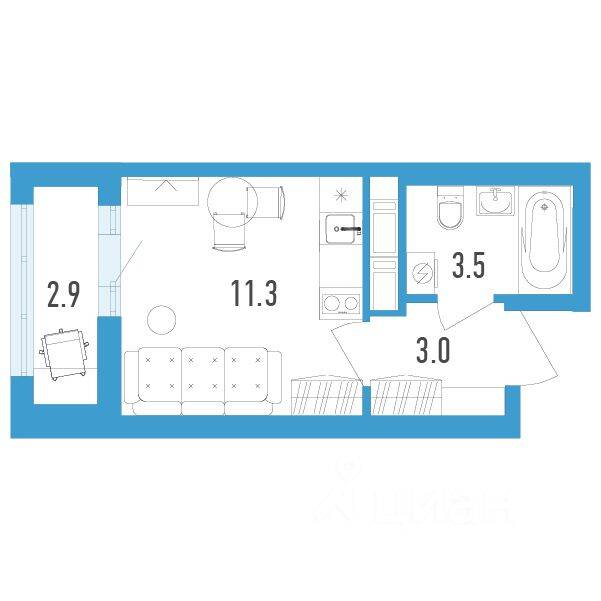 Квартира-студия, 19,3 м², в ЖК Aerocity 4