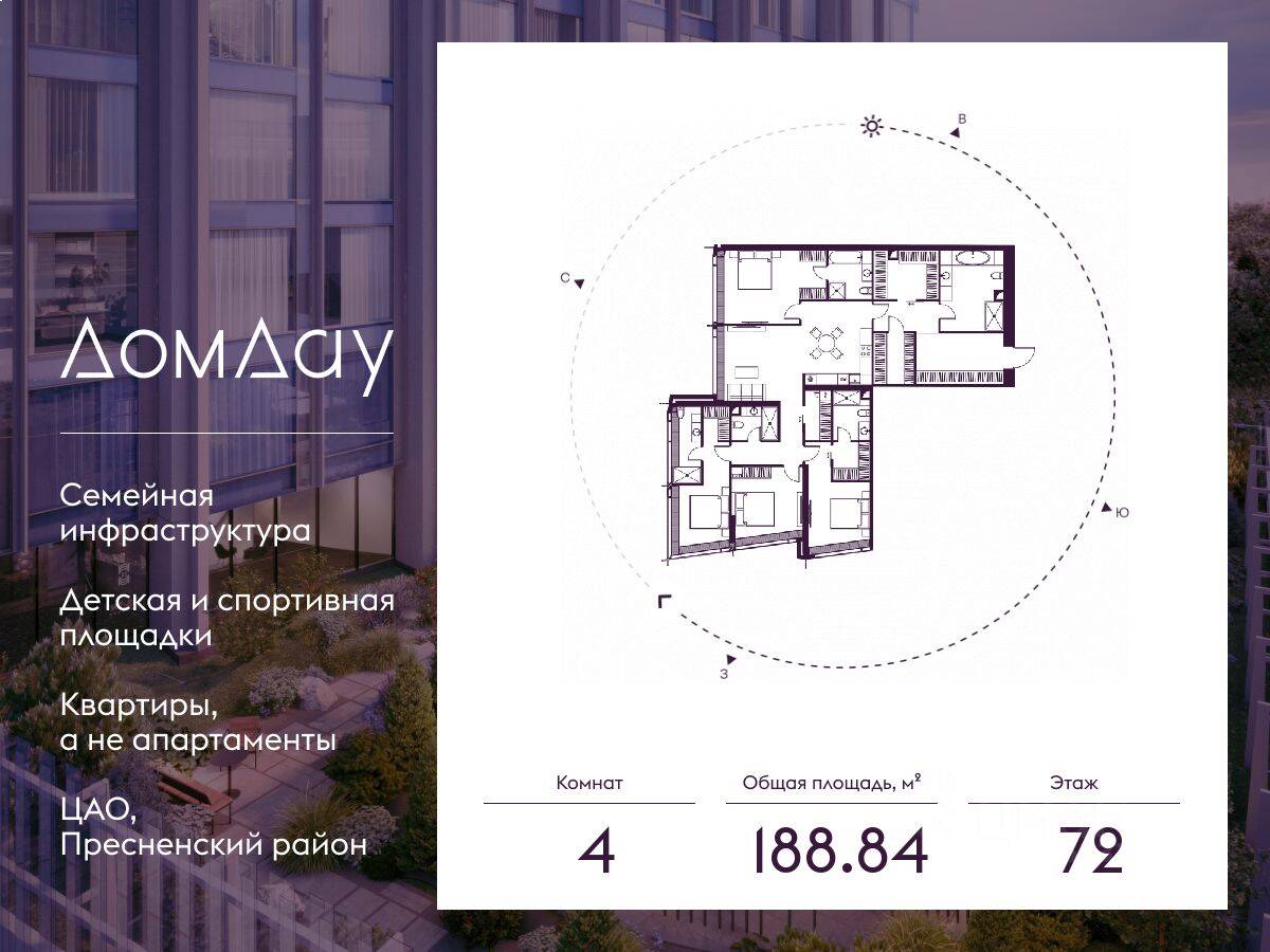 4-комн. квартира, 188,84 м², в ЖК Дом Дау