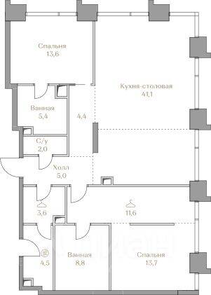 2-комн. квартира, 113,7 м², в ЖК Коллекция Лужники