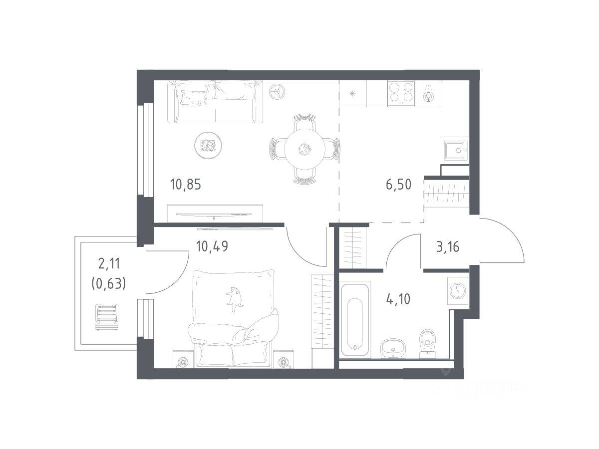1-комн. квартира, 35,73 м², в ЖК «Пригород Лесное»