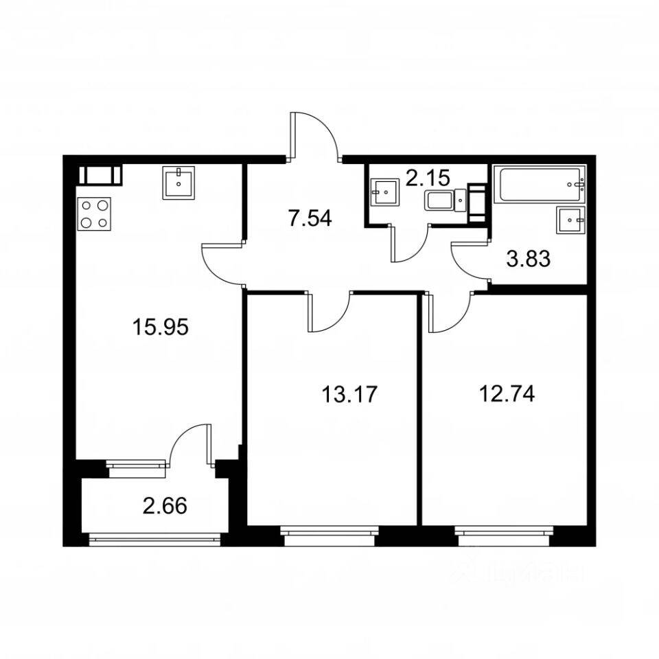 2-комн. квартира, 56,71 м², в ЖК Квартал Заречье