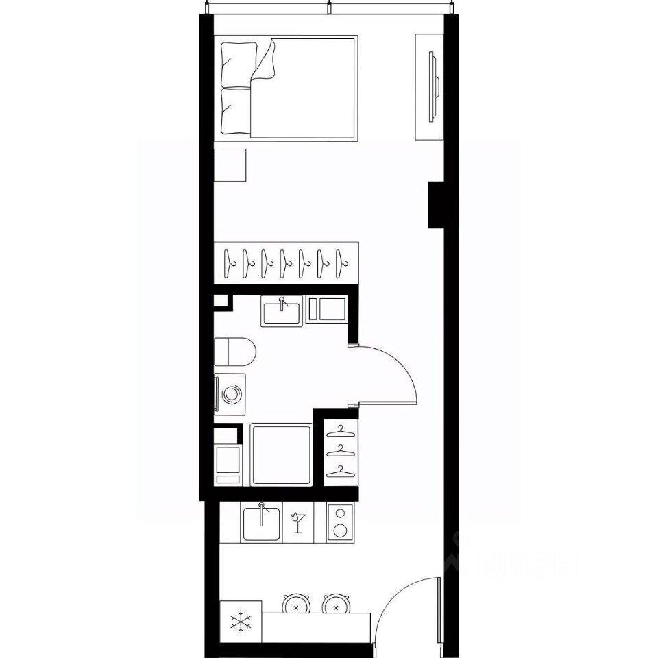 Планировка 1 комнатной квартиры, 26.6 м², в «МОСКО»