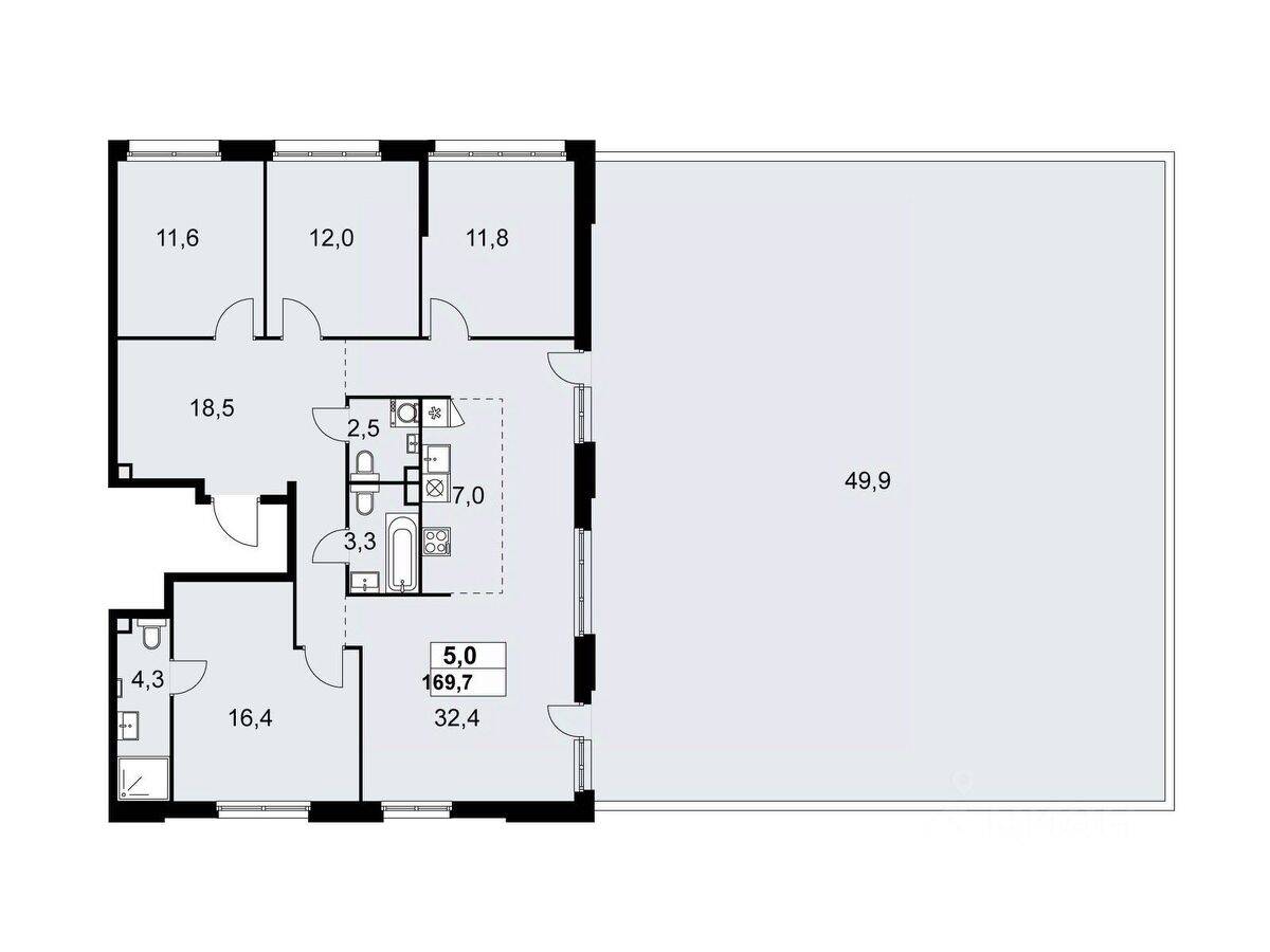 5-комн. квартира, 169,7 м², в ЖК Дзен-кварталы