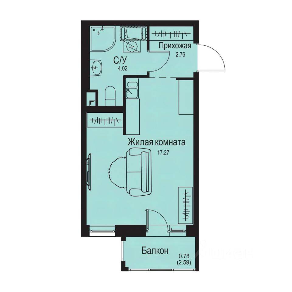 Квартира-студия, 24,83 м², в ЖК ID Kudrovo II