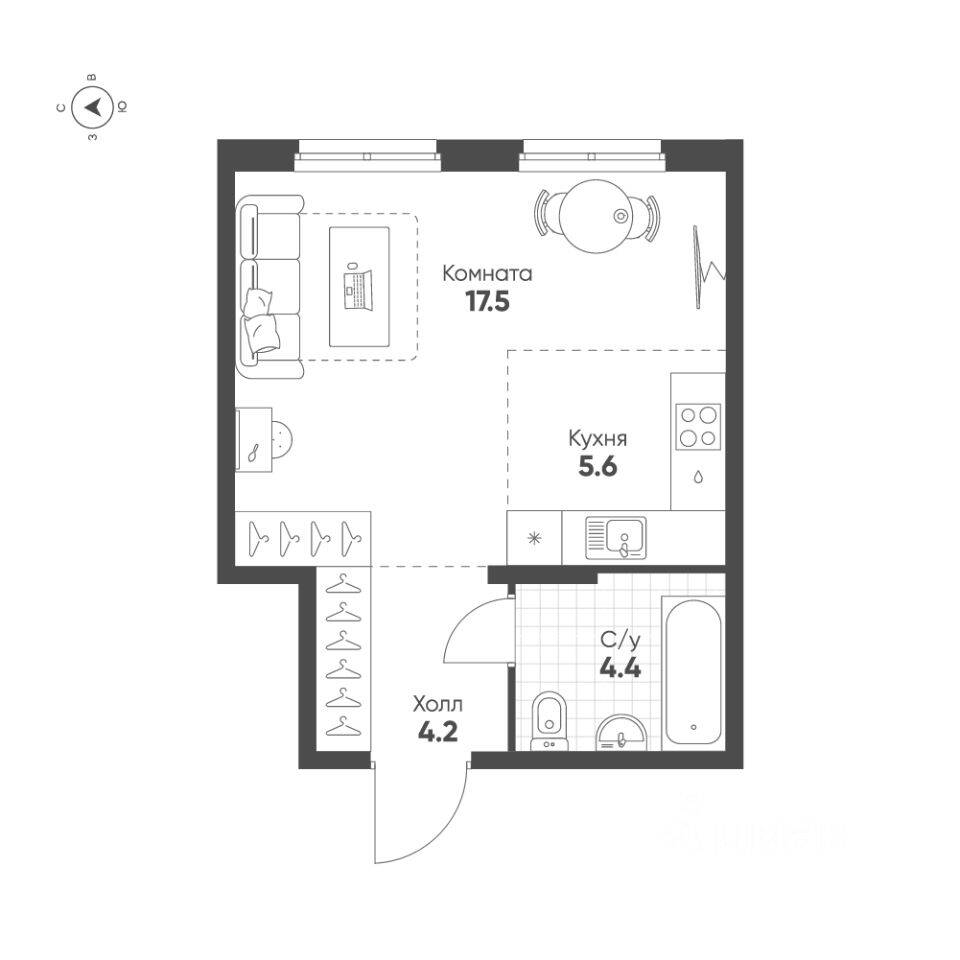 1-комн. квартира, 31,7 м², в ЖК «Ягодное Река Парк»