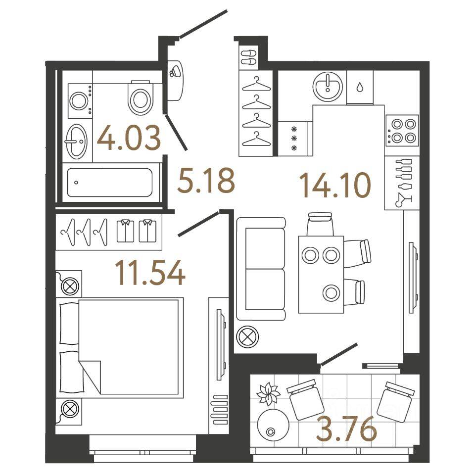 1-комн. квартира, 34,85 м², в ЖК Ультра Сити 3.0