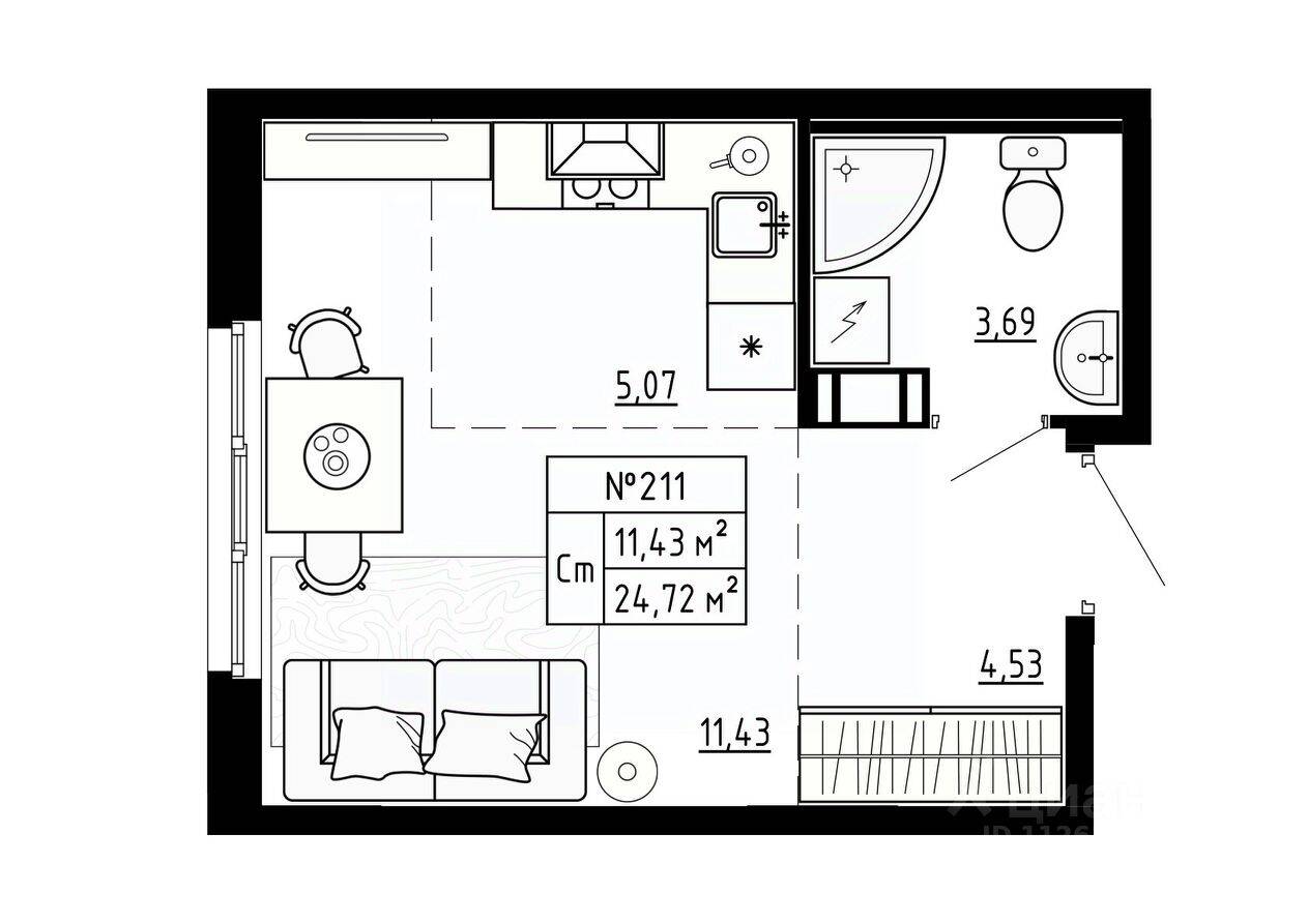 Квартира-студия, 24,9 м², в Малоэтажный ЖК Аннино Сити